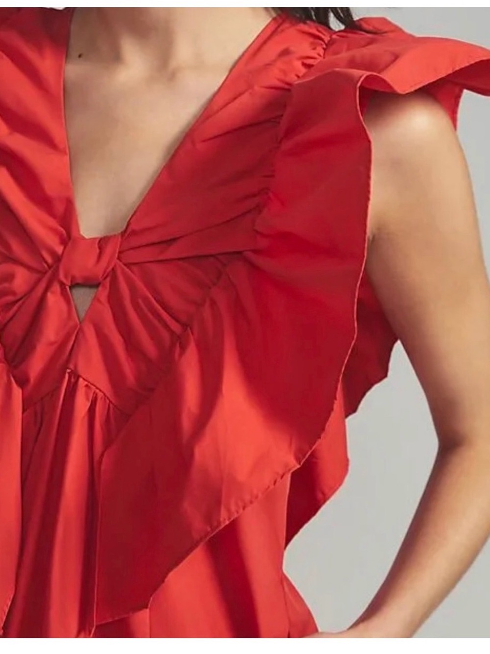 Bold Red Ruffle-Trim Mini Dress - Picture 2 of 7